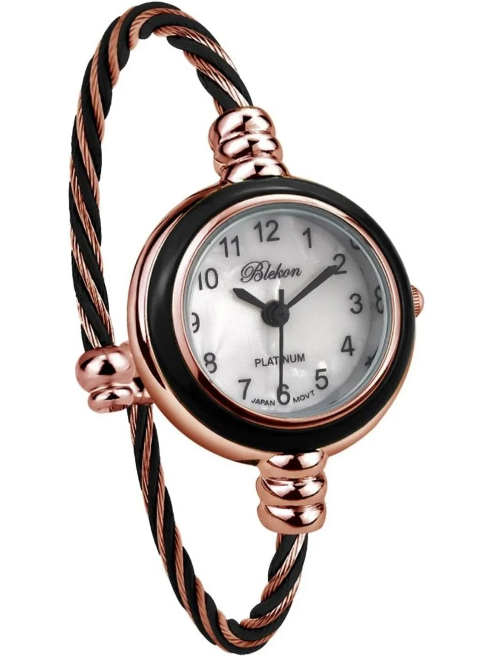 Elegant Women's Cuff Watch - Round Analog, Arabic Numbers, 23mm Case, Cable